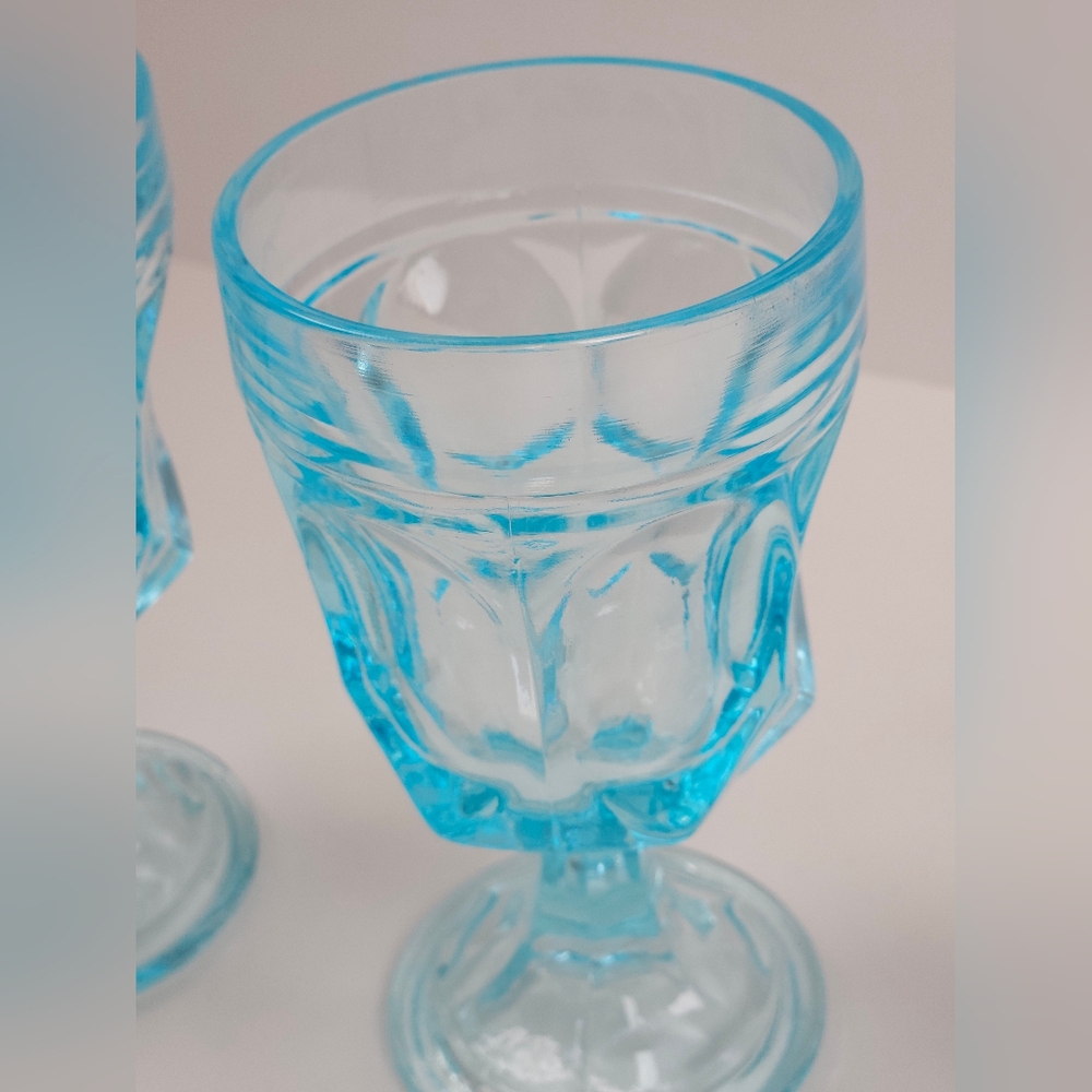 Anchor Hocking Fairfield Sky Blue Glass Water Goblets 5 Inch Stemware MCM - Picture 5 of 10